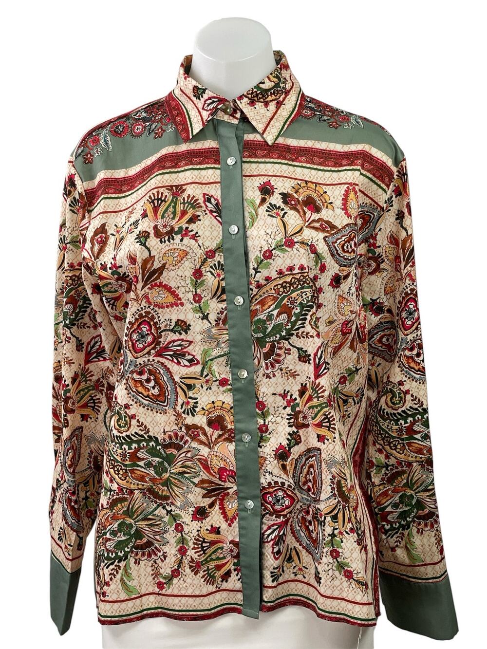 VRG Grl Womens Multicolor Paisley Print Button Down Long Sleeve Shirt Top Size L